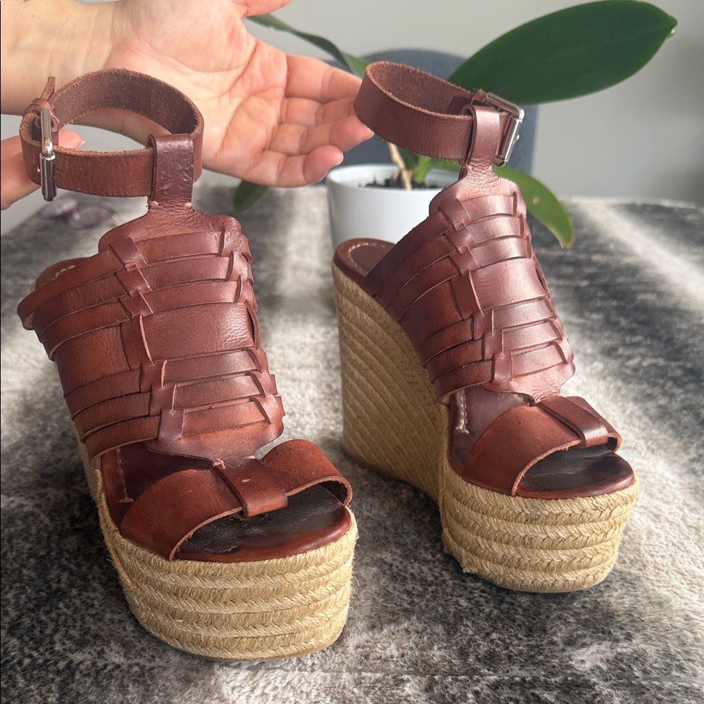 Polo by Ralph Lauren Brown Leather Wedge Sandals